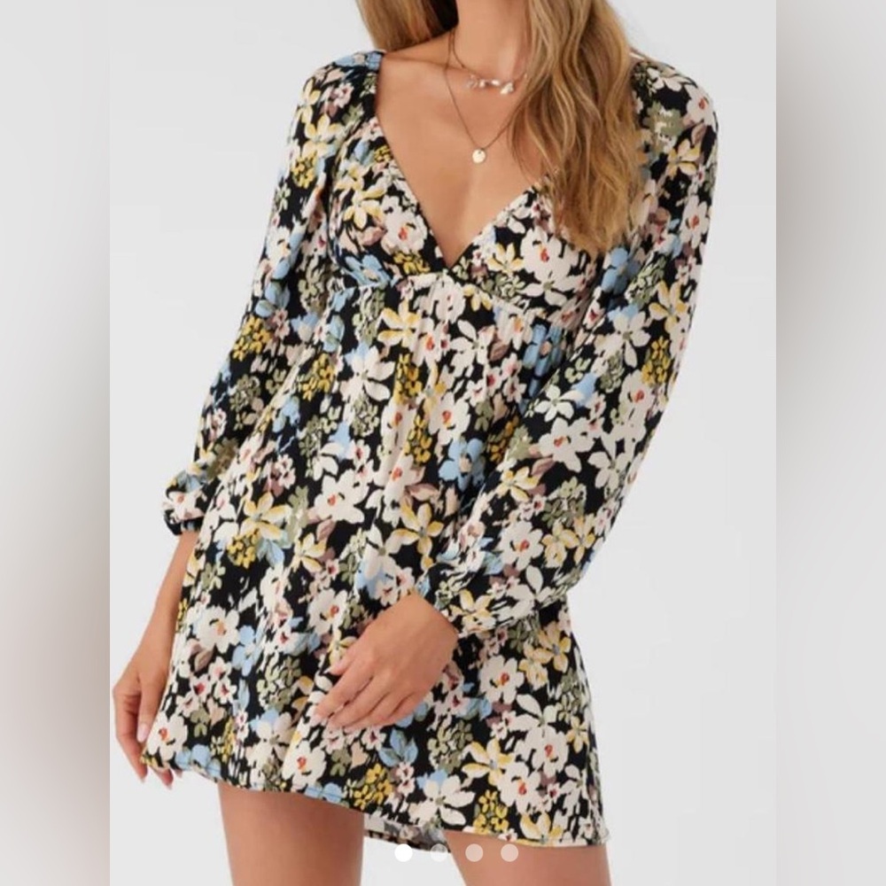 O'Neill Floral Mini Dress - Black, White, Yellow, Blue